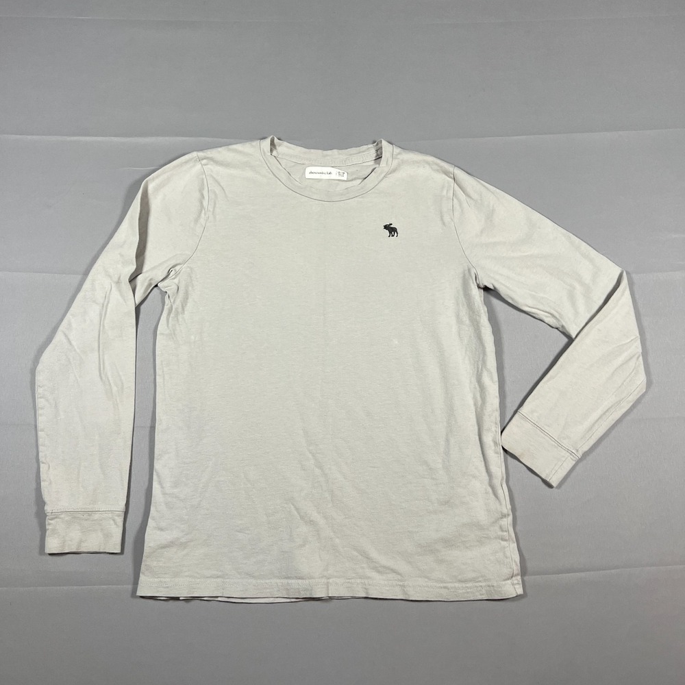 Abercrombie & Fitch Long Sleeve Icon T Shirt Kids 13-14 Heathered Gray Crew Neck